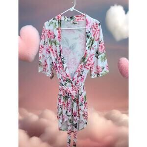Cozy Pink Floral Womens Robe w Tie Back Show Me Your MuMu One Size, 3/4 Length